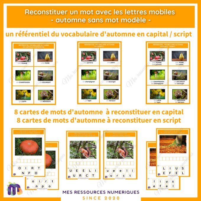 Reconstituer un mot avec les lettres mobiles – automne – avec modèle / sans modèle